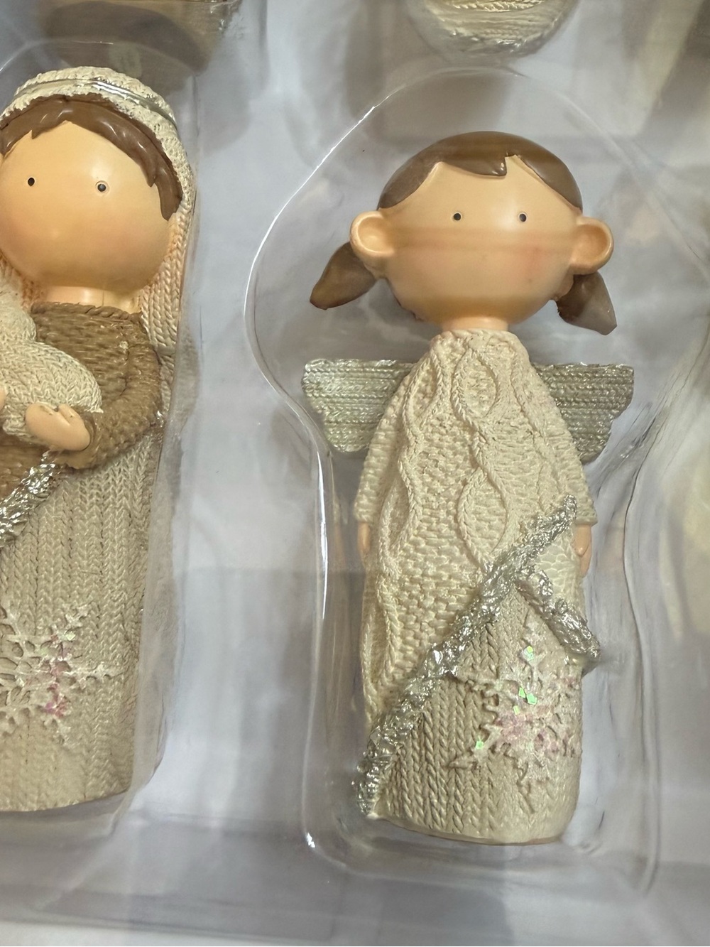 Neutral Knit Nativity Figurine Set - Cream with Gold & Silver Accents - Picture 5 of 6